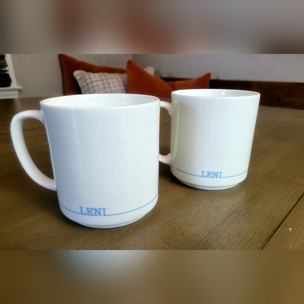 Vintage Leni Swedish Gustavsberg Benporslin Set of White Ceramic Mugs